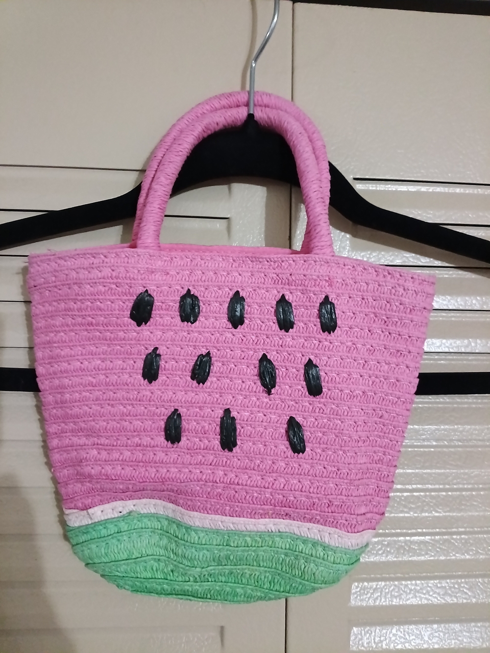 Pink & Green Watermelon Straw Tote Bag